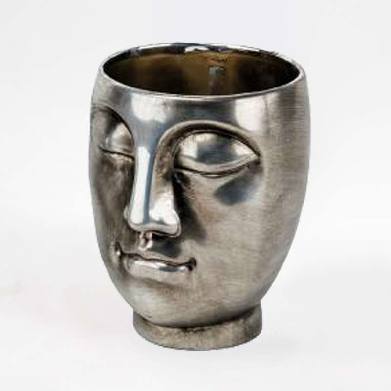 Vaso em Metal em forma de Rosto - 12x14cm